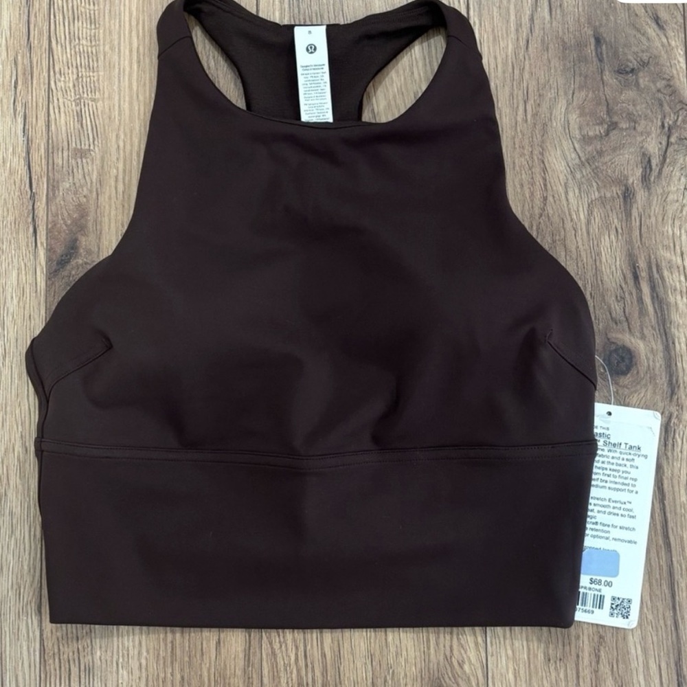 NWT Lululemon Logo Elastic Everlux Shelf Tank Top size 4 in espresso - Picture 3 of 3